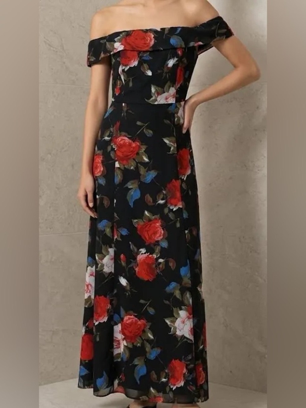 Lulu's Black Maxi Dress with Red & Pink Floral Print